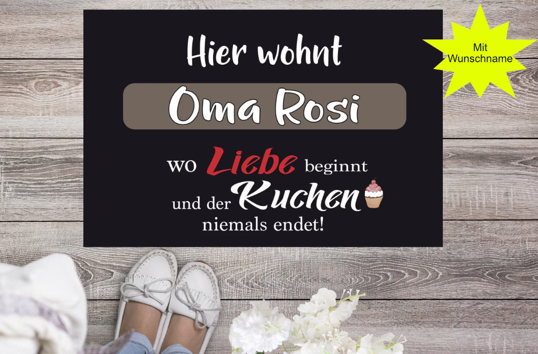 Fußmatte Oma mit Name personalisiert Liebe und Kuchen Großmutter Geschenk