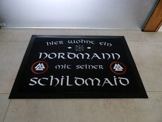 Wikinger Fußmatte 50x40 Nordmann mit Schildmaid schwarz Odin Valhalla Viking