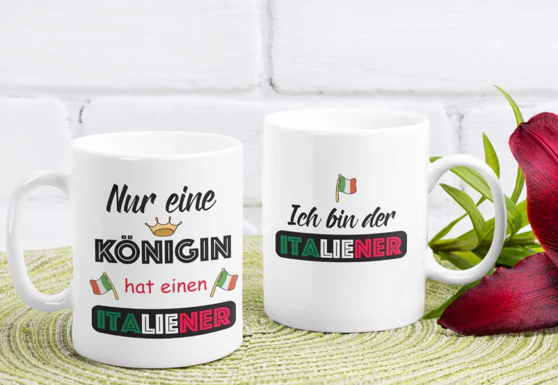 Italienische Königin und Italiener Partner Tassen Set 2x weiß Italien Geschenk
