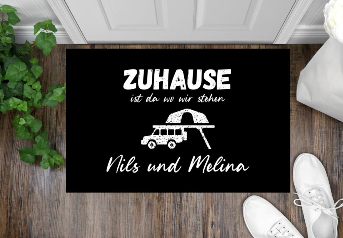 Fußmatte Camping Dachzelt Klassik 6 zuhause ist wo wir stehen personalisierbar