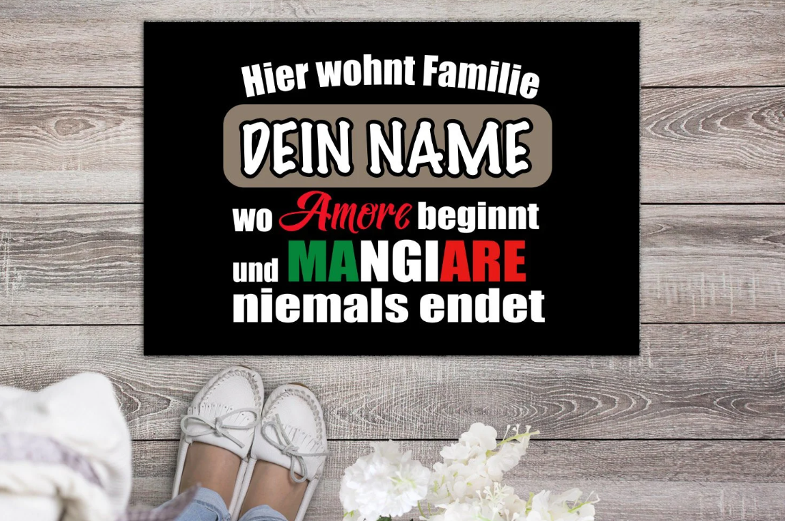 Personalisierte Italien Fußmatte Italienische Familie wo Mangiare niemals endet