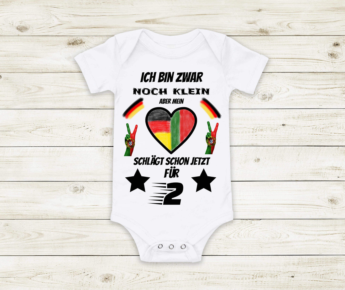 Baby Geschenk Babybody Portugal & Deutschland Babybody Strampler weiß kurzarm Geschenk Portugiese und Portugiesin Geburt