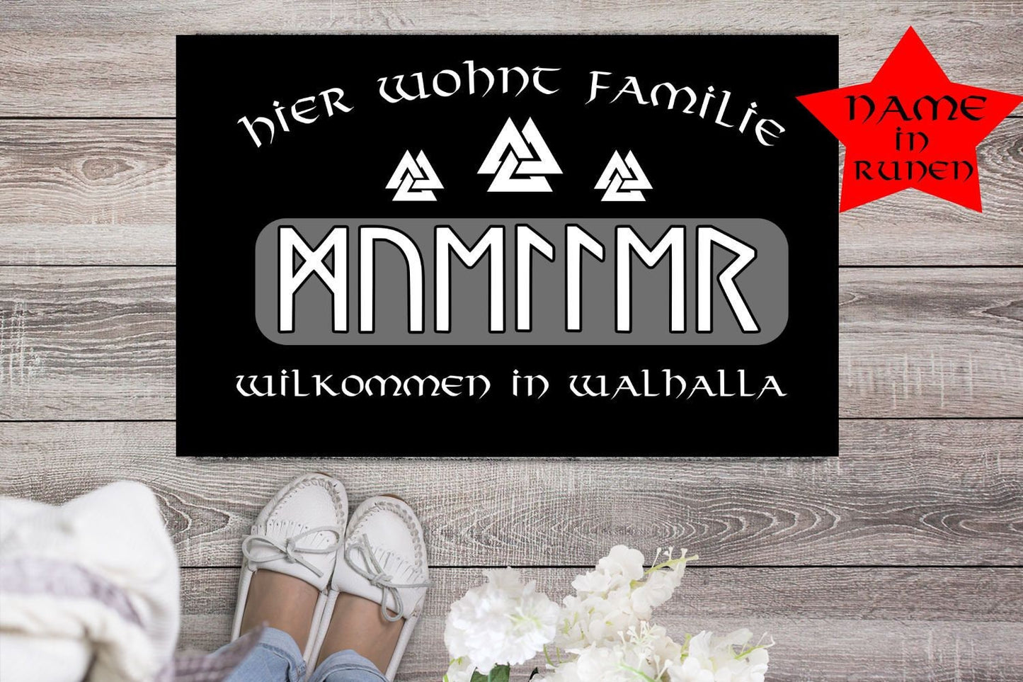 Personalisierte Runen Fußmatte Wikinger Familie Runen Name anpassbar personalisierbar Futhark Vikings Heidentum Heiden Nordmänner Viking