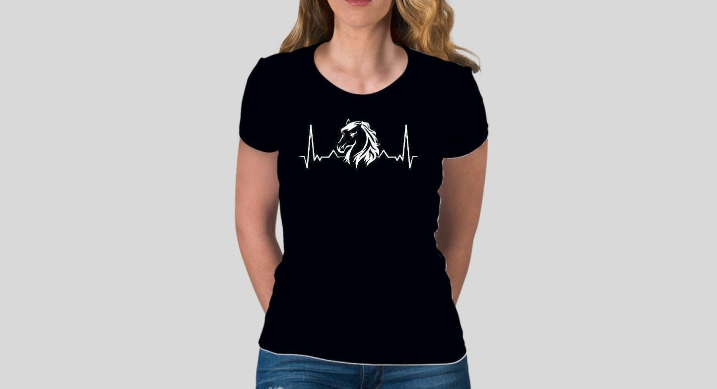Pferd Herzschlag Damen T-Shirt schwarz Bio Baumwolle