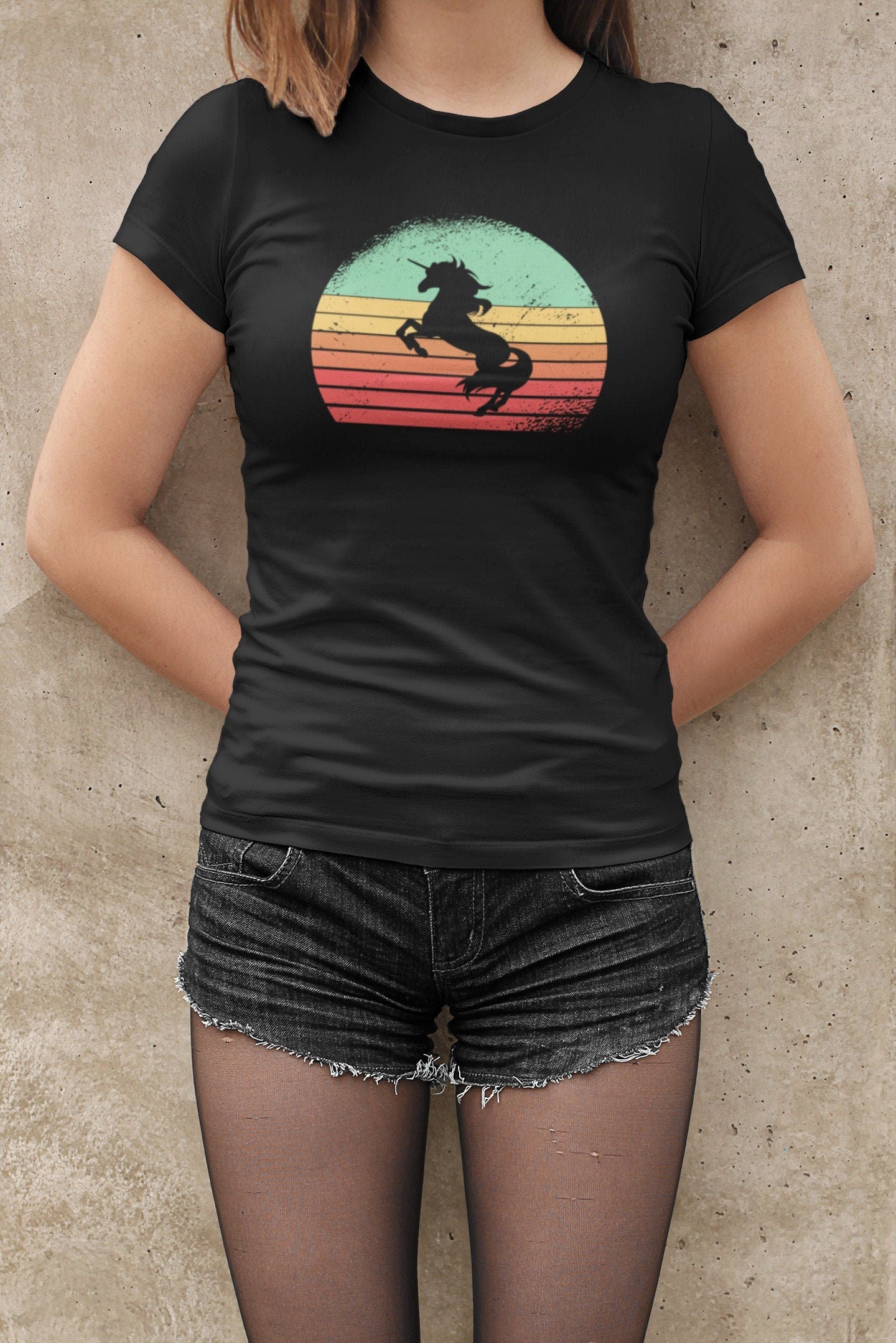 Einhorn Damen T-Shirt - Einhörner Retro Sonne