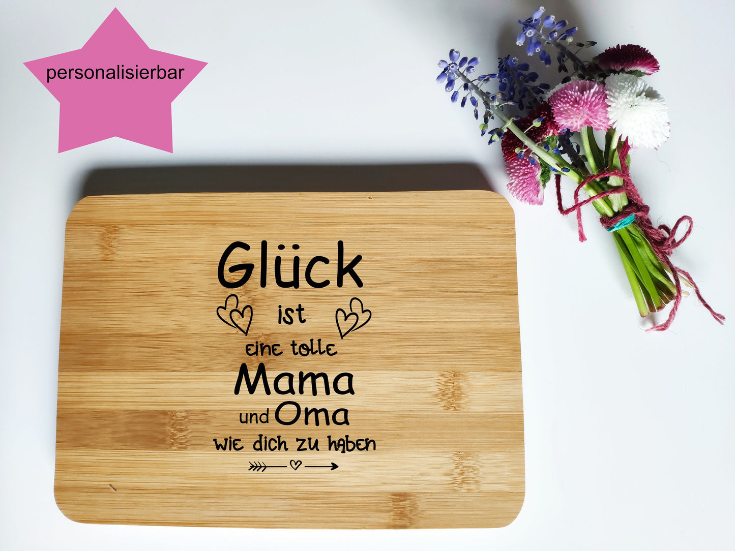 Schneidebrett personalisierbar Glück ist eine Mama & Oma wie dich zu haben Bambus Holz Brett mit Gravur Muttertag Geschenk Wunsch Name Text