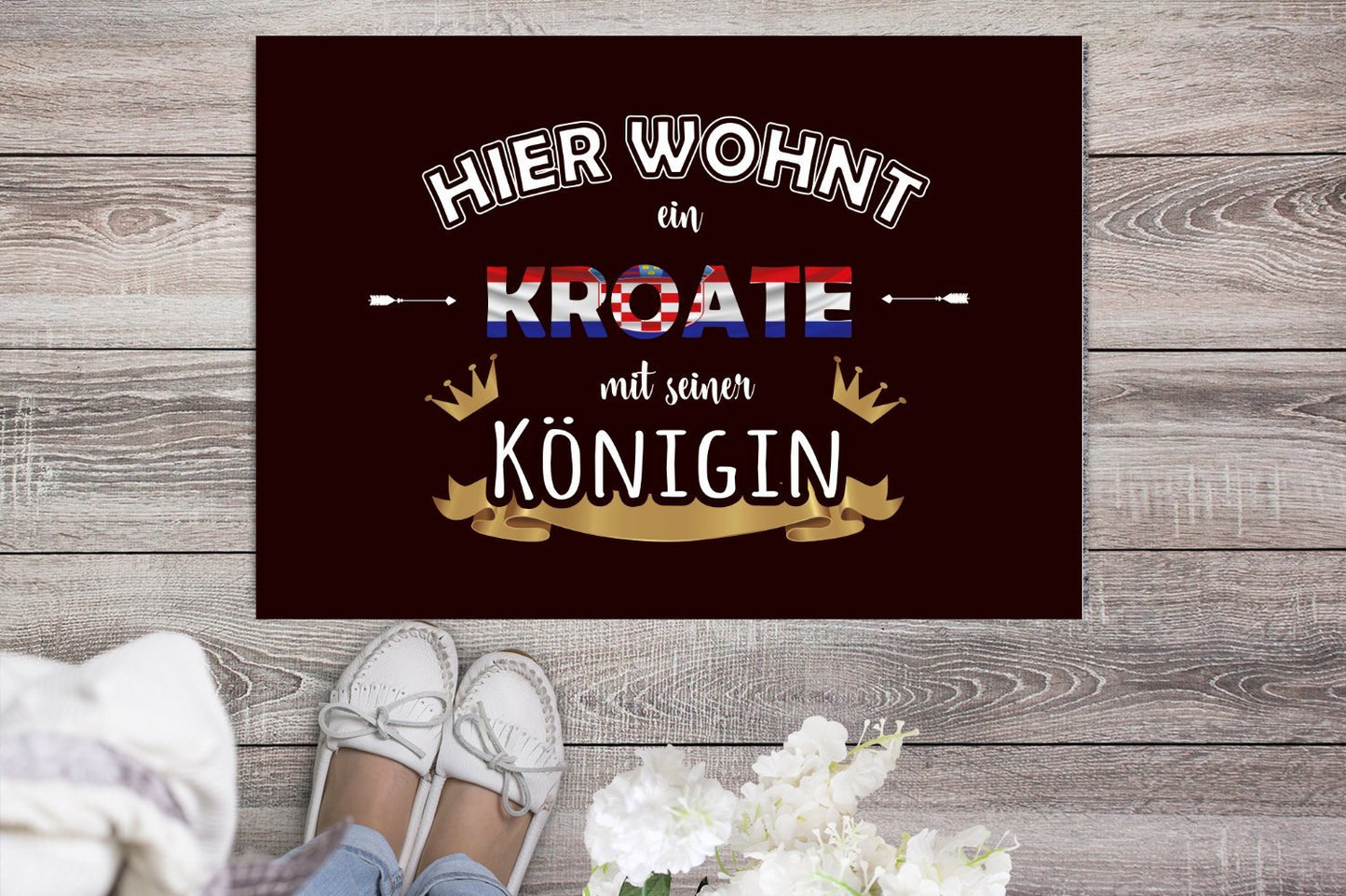 Fußmatte "Hier wohnt ein Kroate mit seiner Königin" Staubfangmatte Kroatien Kroatisch Kroatin Geschenk