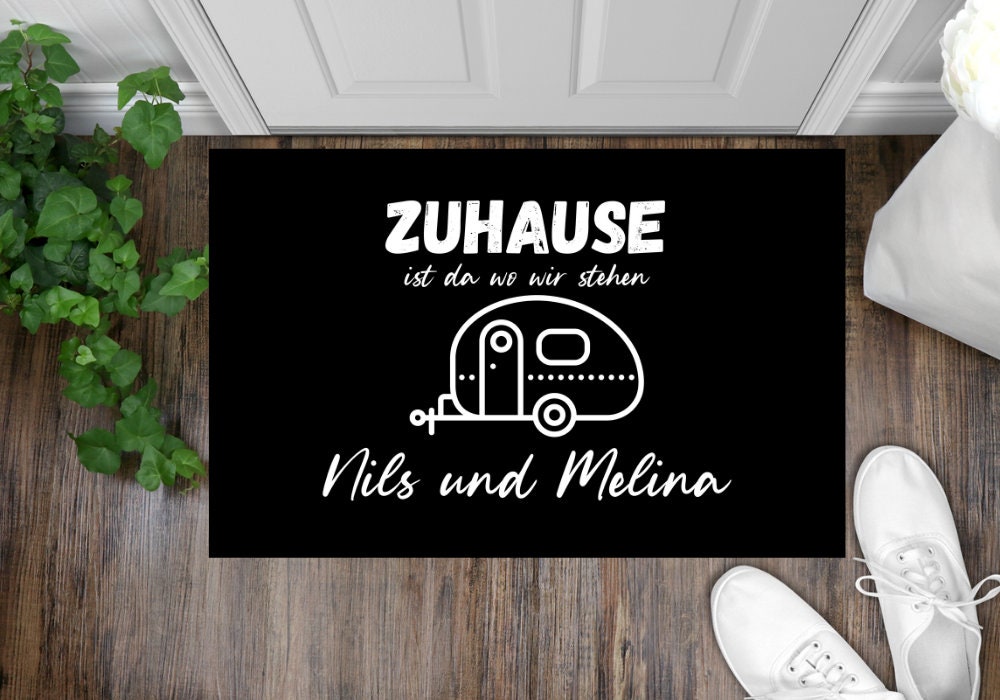Fußmatte Camping Wohnwagen süß Klassik 4 zuhause ist wo wir stehen personalisierbar mit Wunschname