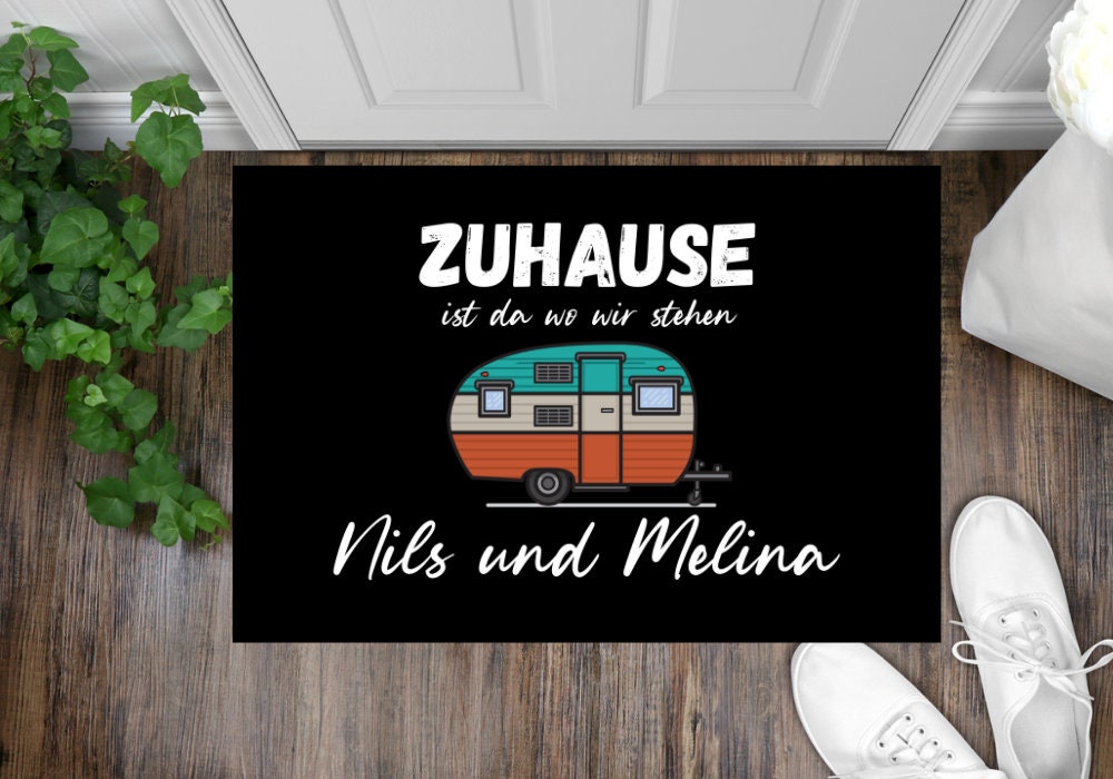 Fußmatte Camping Wohnwagen 1 zuhause ist wo wir stehen personalisierbar mit Wunschname
