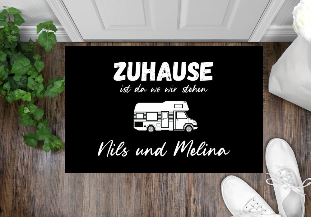 Fußmatte Camping Wohnmobil Klassik 3 zuhause ist wo wir stehen personalisierbar mit Wunschname