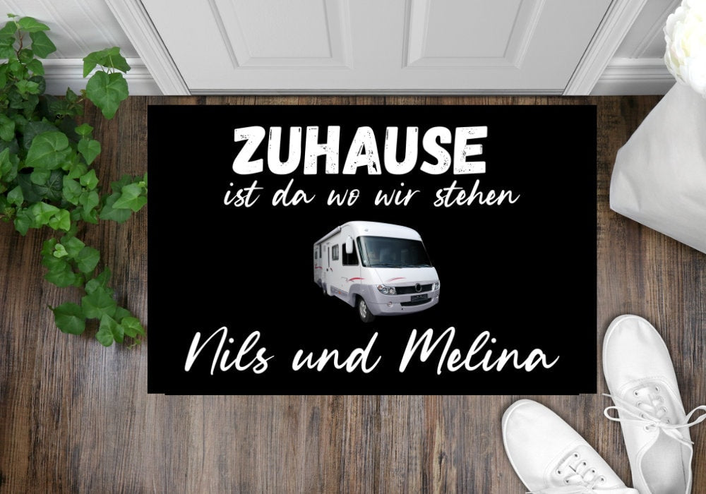 Fußmatte Camping Wohnmobil vollintegriert 11 zuhause ist wo wir stehen personalisierbar mit Wunschname