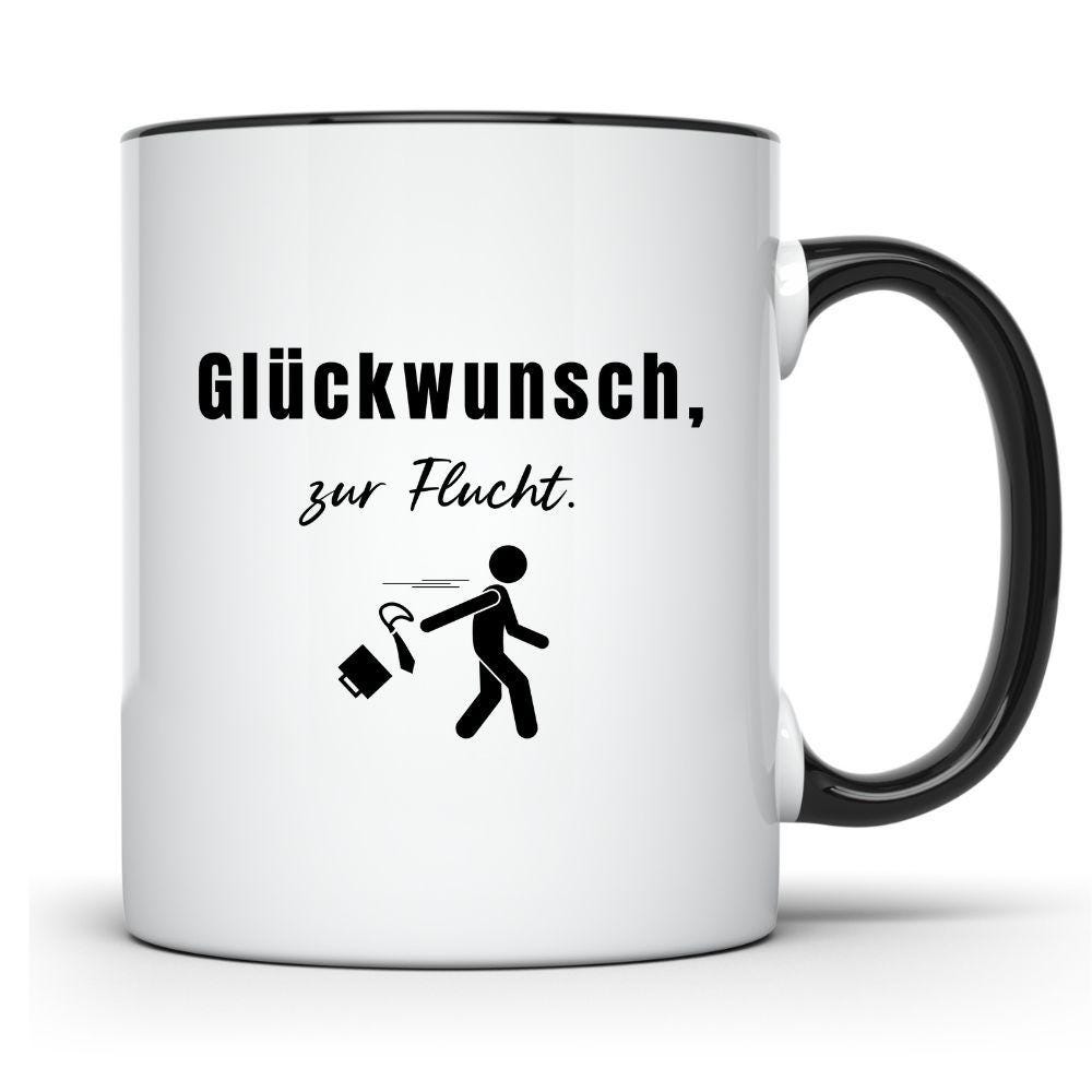Tasse Kollegen Abschied mit Spruch - Glückwunsch zur Flucht - Geschenk Jobwechsel Arbeitskollegen
