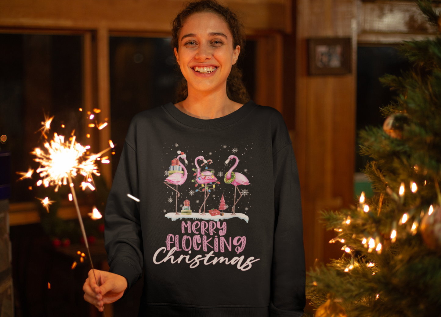 Merry Flocking Christmas Flamingo - Premium Sweatshirt Damen Sterne Merry Christ