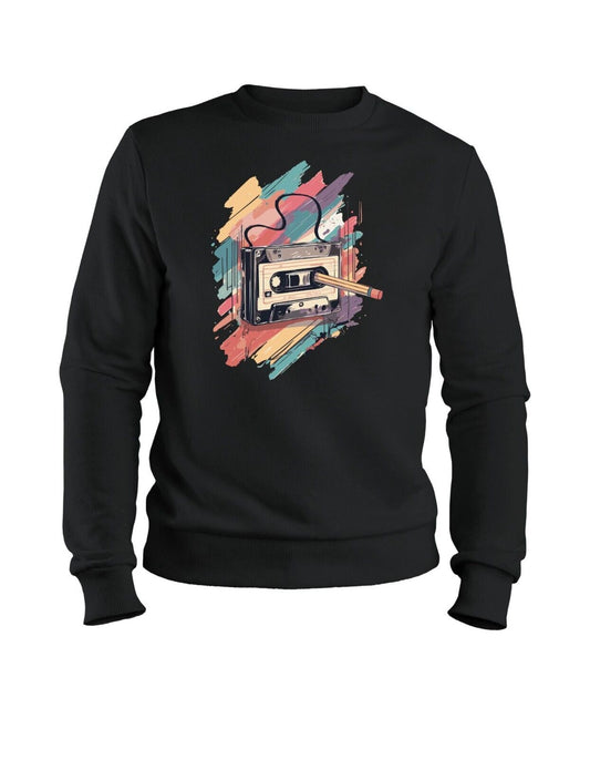 Herren Retro Sweatshirt 80s Cassette Stift Pullover Sweater 90er 80er Kostüm