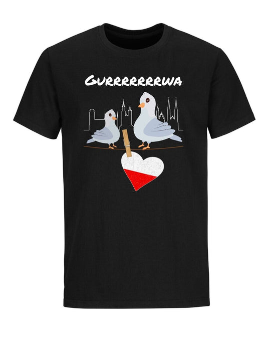 Herren T-Shirt  - Polen Kurwa Tauben Silhouette Warschau Gurrwwaaa polnisch fun