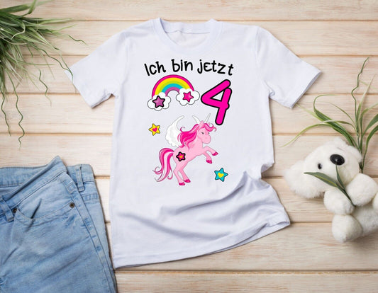 Kinder T-Shirt vierter Geburtstag 4 Einhorn Einhörner Mädchen