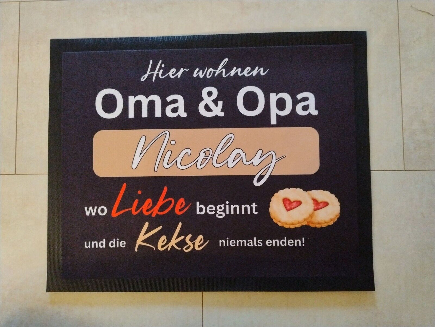 Oma Opa Geschenk Fußmatte personalisierbar Name Kekse Liebe Herzen