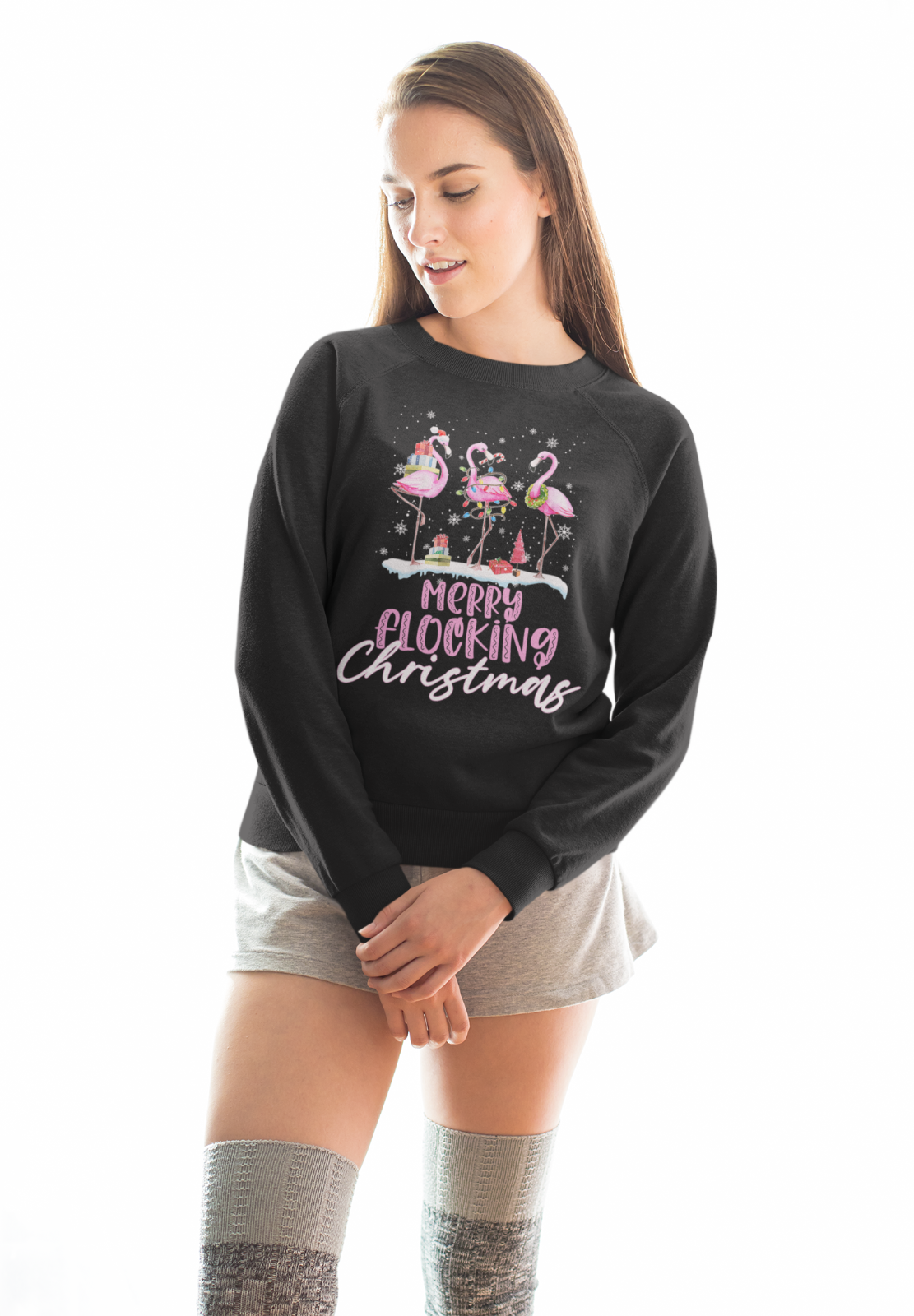 Merry Flocking Christmas Flamingo - Premium Sweatshirt Damen Sterne Merry Christ