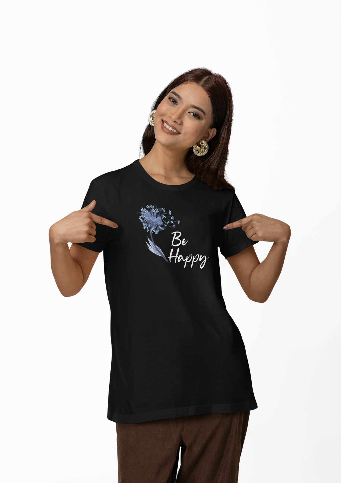 Damen T-Shirt - be Happy Pusteblume - schwarz - Positive Vibes - Blumen