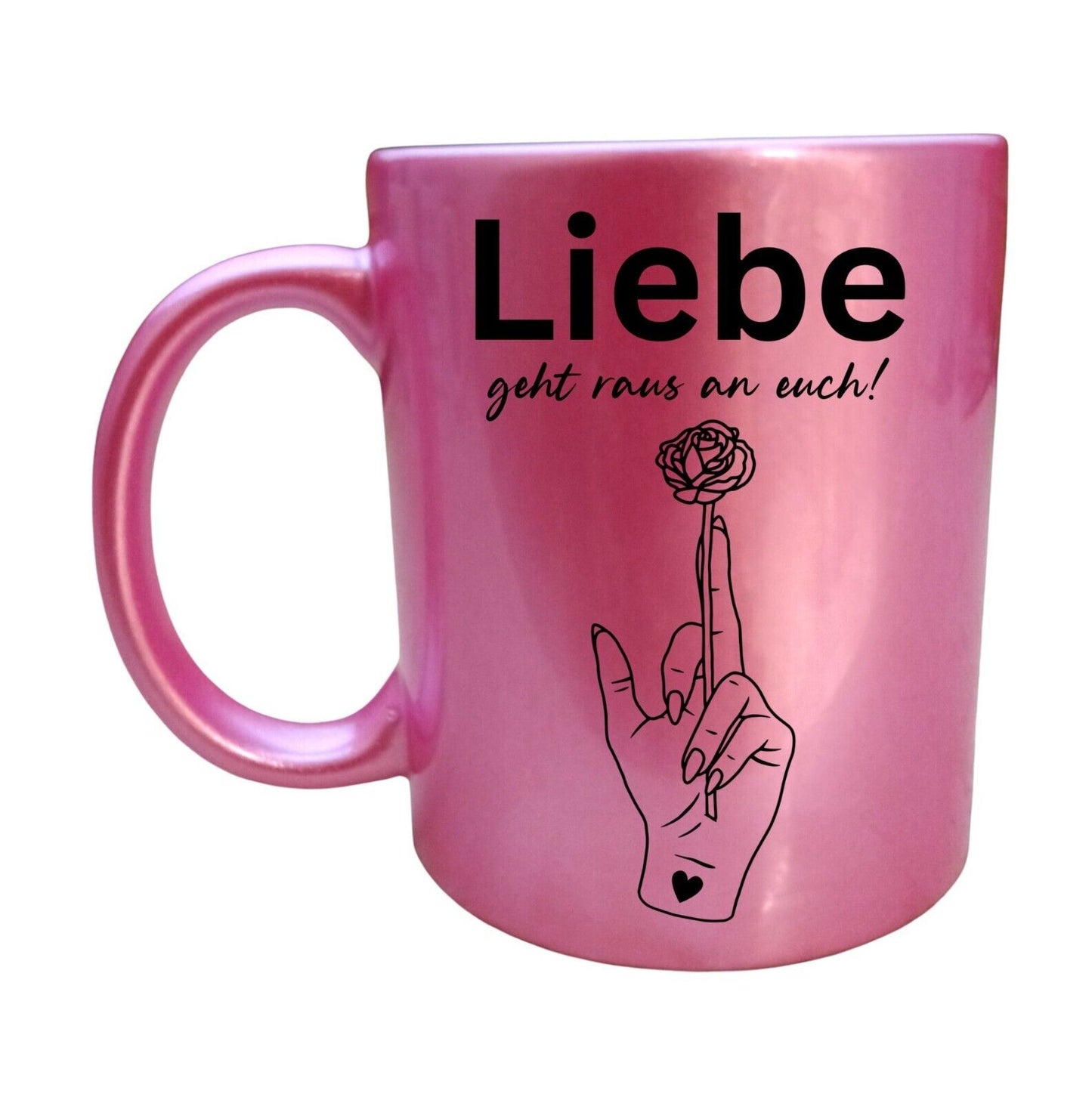 Tasse Büro mit Spruch - Liebe geht raus Rose Finger - Humor Spaß frech Kollegin