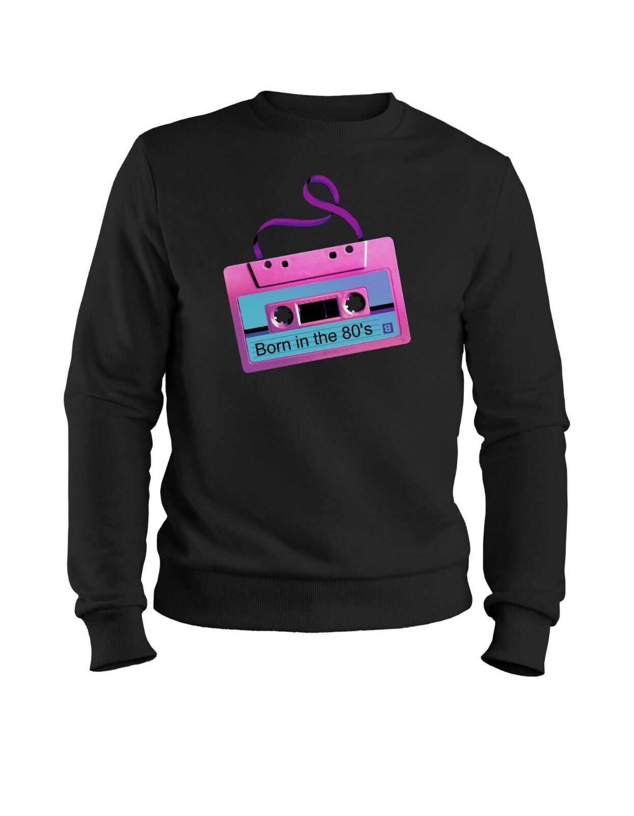 Herren Retro Sweatshirt 80s Cassette Pink Pullover Sweater 90er 80er Kostüm