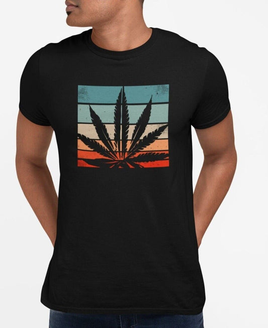 Cannabis Herren T-Shirt Retro Sunset Marihuana Pflanze