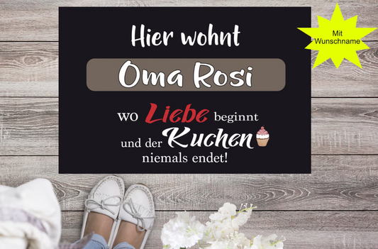 Fußmatte Oma mit Name personalisiert Liebe und Kuchen Großmutter  Geschenk