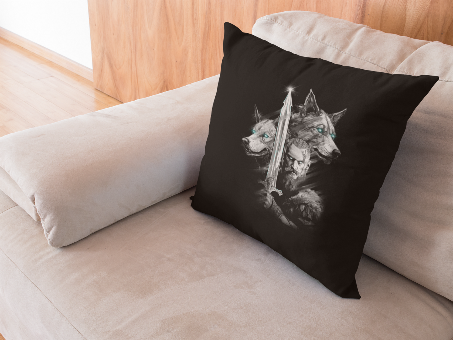 Wikinger Kissen - Viking Wolf - Odin - Valhalla - schwarz - Baumwolle - Sofa