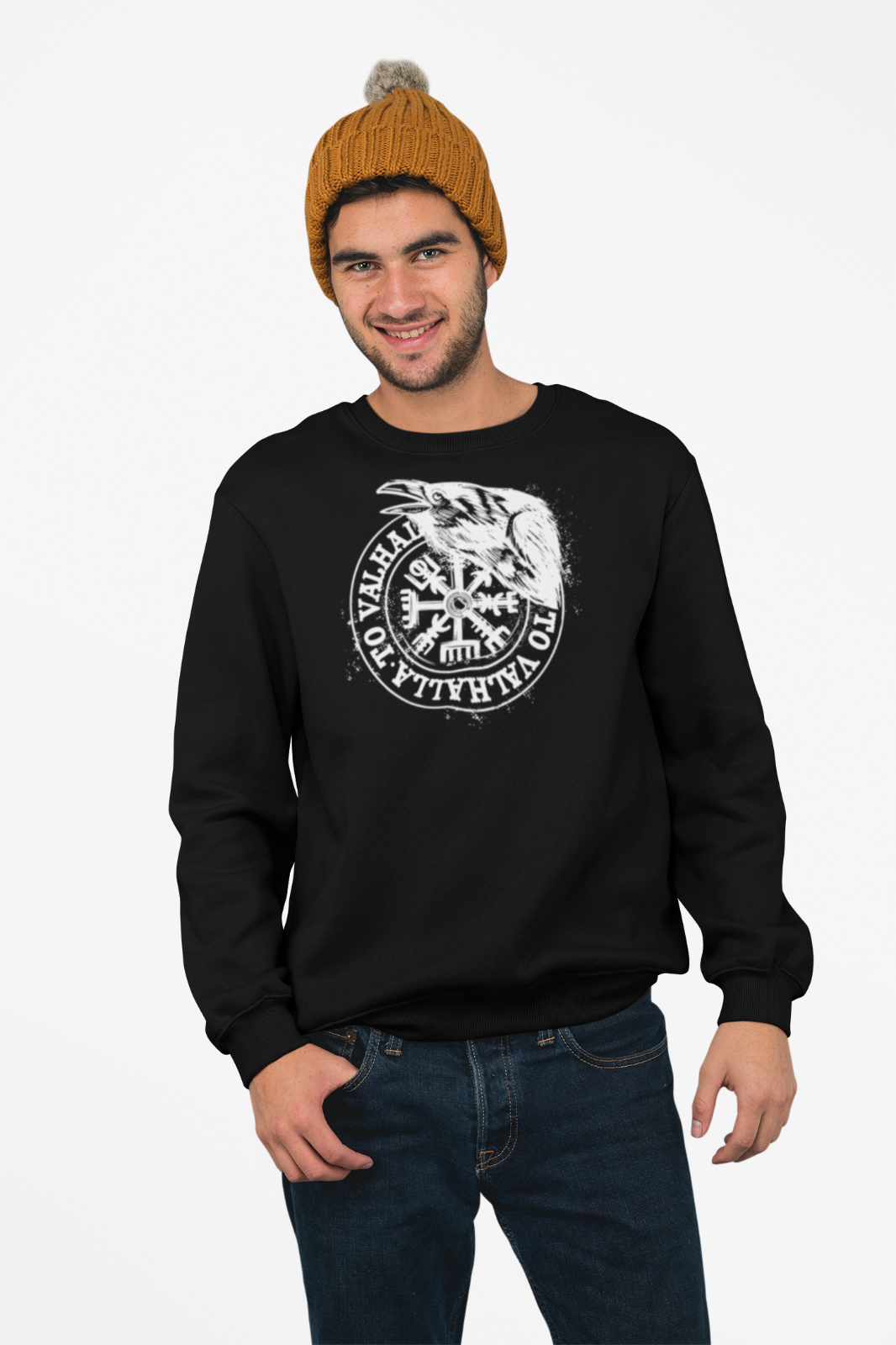 Wikinger Pullover Rabe Valhalla Sweater Bekleidung Runen