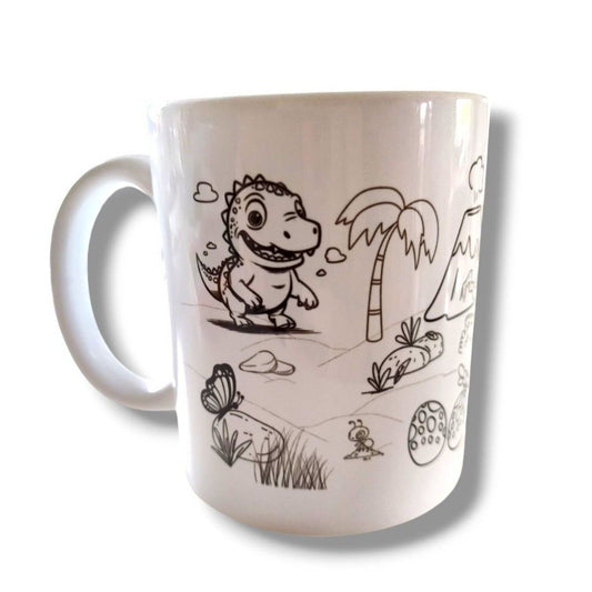 Tasse zum ausmalen - Dino Landschaft - Tassenmalerei Kinder Ausmalbild Dino