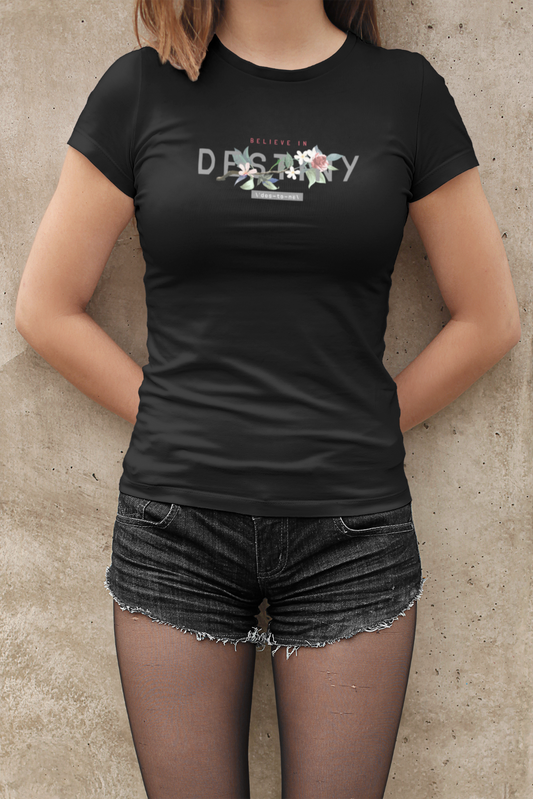 Damen T-Shirt schwarz Blumen Destiny modisch Kunst Boho mode Fashion Art