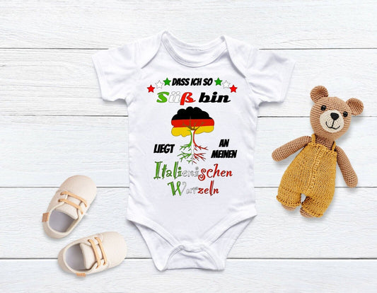 Baby Body Deutschland Italien Trikot Italienische Wurzeln weiß kurzarm Baumwolle