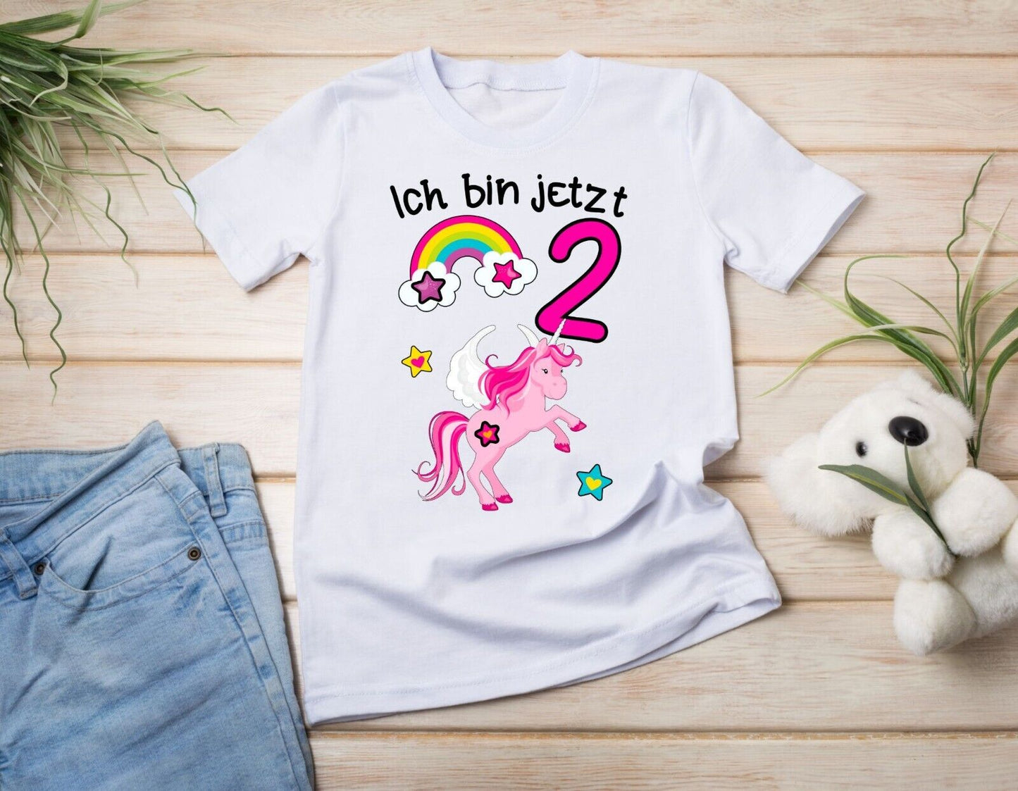 Kinder T-Shirt zweiter Geburtstag 2 Einhorn Einhörner Mädchen