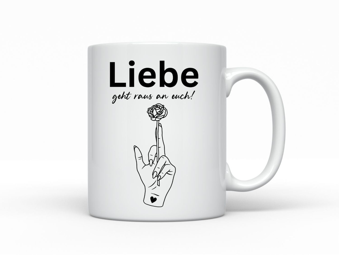 Tasse Büro mit Spruch - Liebe geht raus Rose Finger - Humor Spaß frech Kollegin