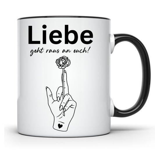 Tasse Büro mit Spruch - Liebe geht raus Rose Finger - Humor Spaß frech Kollegin