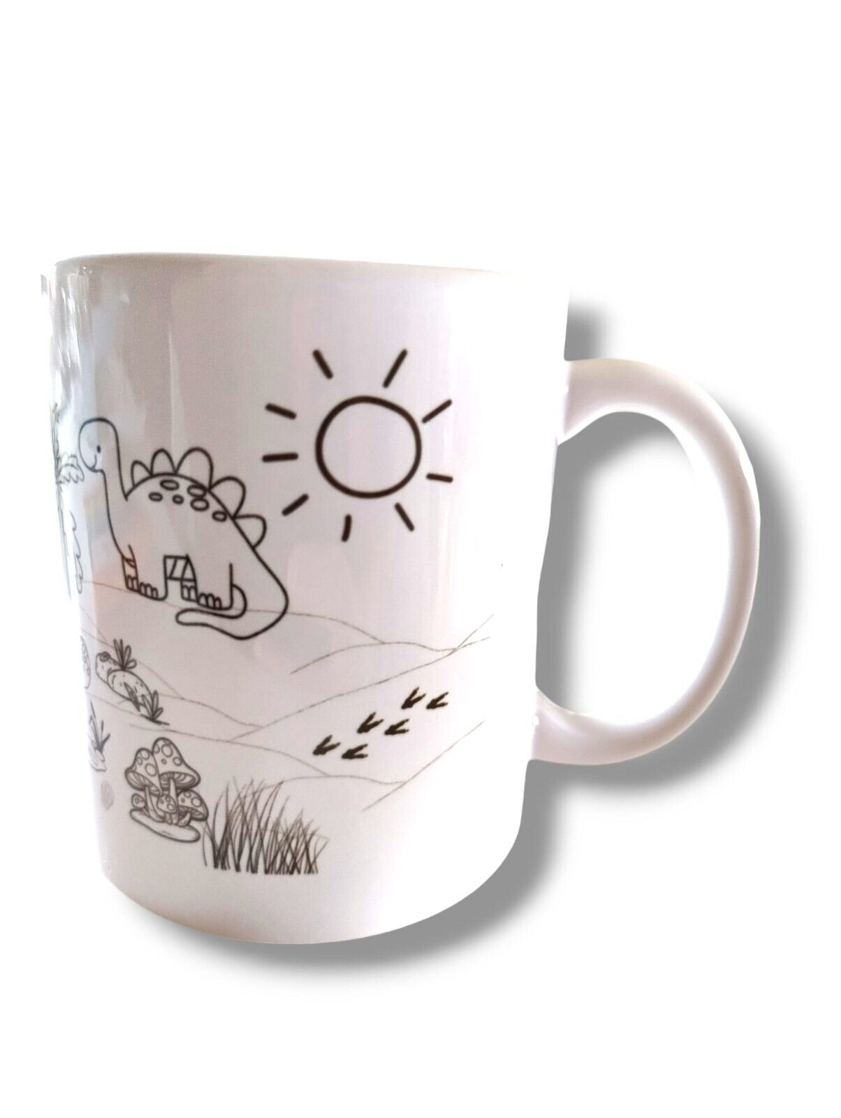 Tasse zum ausmalen - Dino Landschaft - Tassenmalerei Kinder Ausmalbild Dino