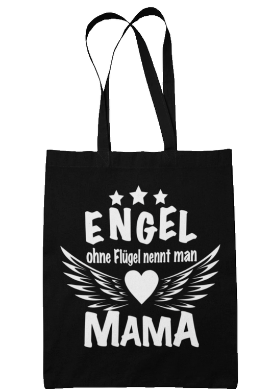 Tasche Muttertag Engel ohne Flügel nennt man Mama Jutebeutel schwarz Baumwolle