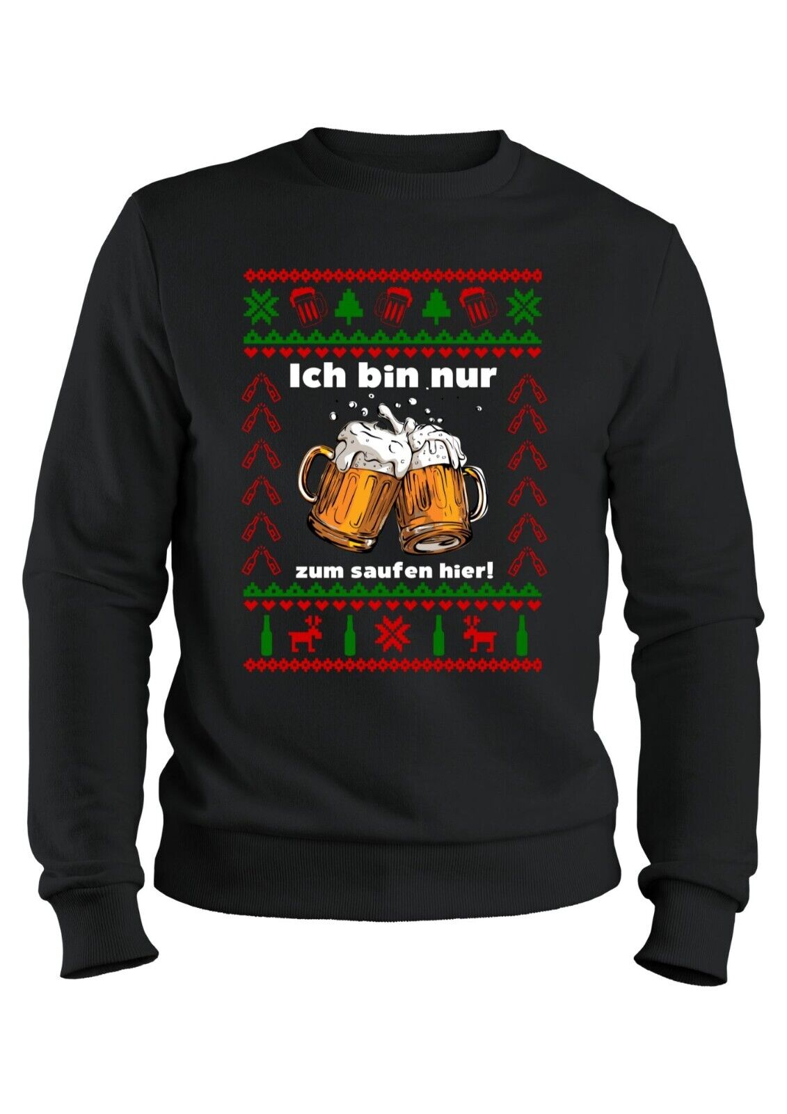 Ugly Christmas Sweater - nur zum saufen hier - Bier - Pullover - Spaß - schwarz