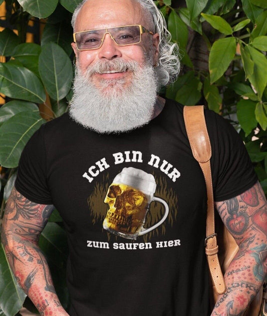 Herren T-Shirt Bier ich bin nur zum saufen hier - JGA Jungesellenabschied Fun