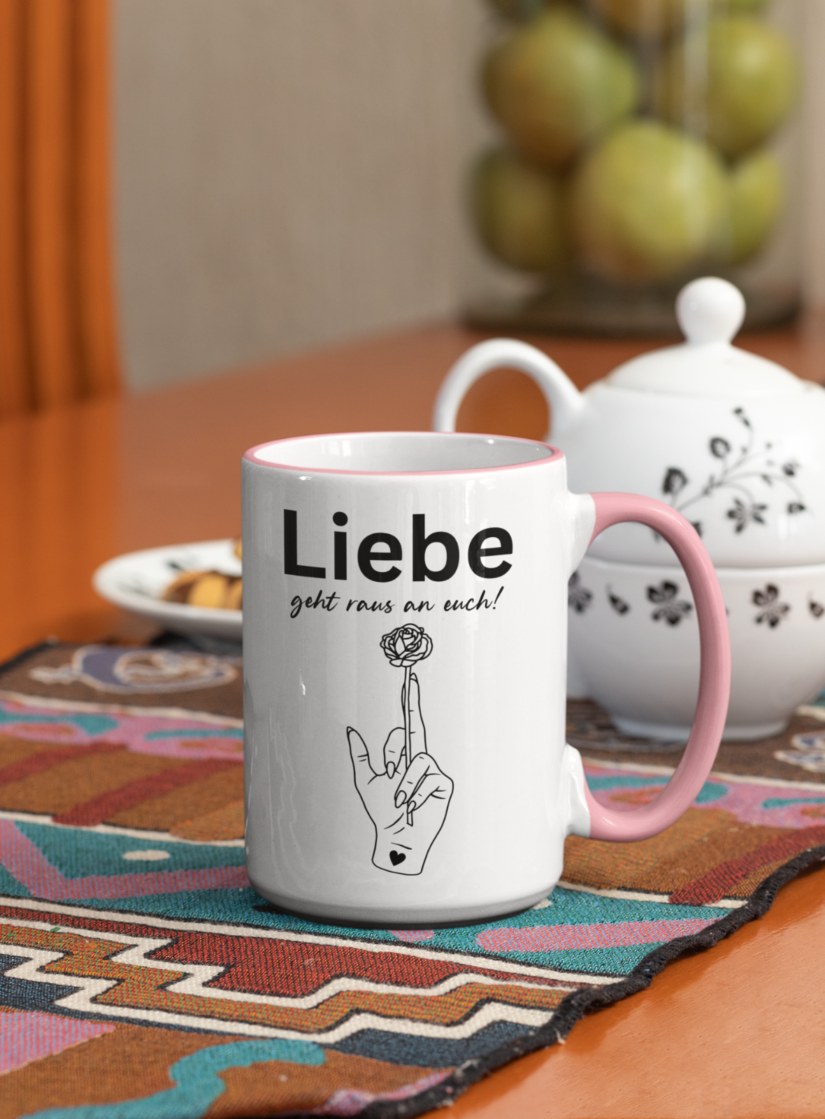 Tasse Büro mit Spruch - Liebe geht raus Rose Finger - Humor Spaß frech Kollegin