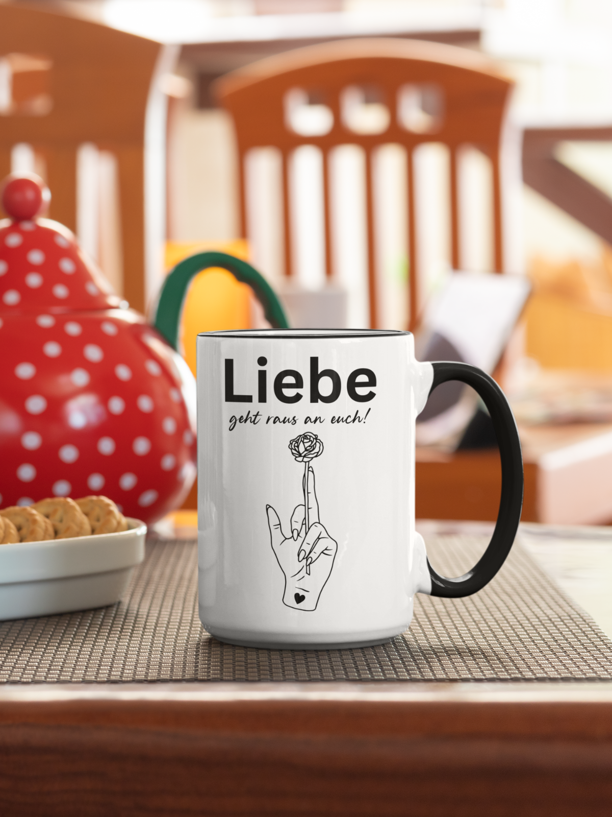 Tasse Büro mit Spruch - Liebe geht raus Rose Finger - Humor Spaß frech Kollegin