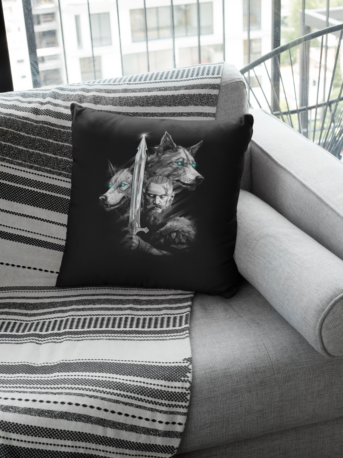 Wikinger Kissen - Viking Wolf - Odin - Valhalla - schwarz - Baumwolle - Sofa