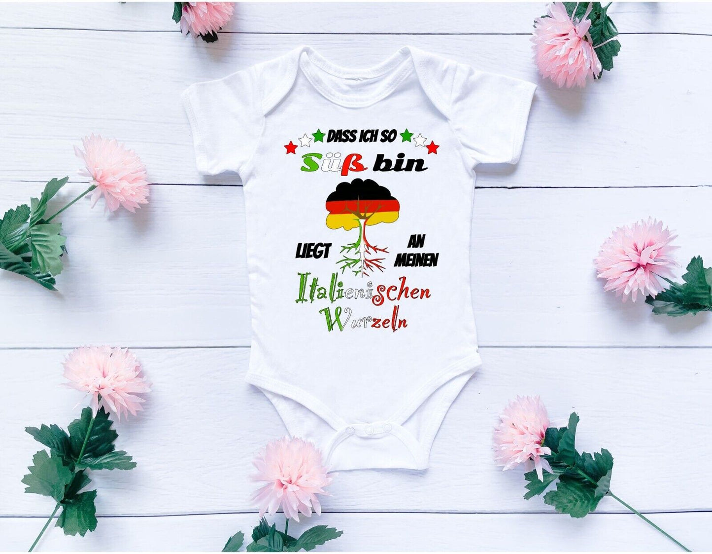 Baby Body Deutschland Italien Trikot Italienische Wurzeln weiß kurzarm Baumwolle