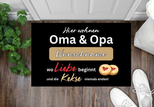 Oma Opa Geschenk Fußmatte personalisierbar Name Kekse Liebe Herzen