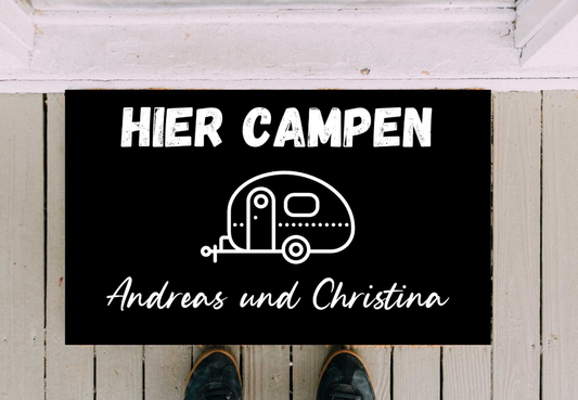 Camping Zubehör Fußmatte Personalisiert Wohnwagen hier campen Camper 50 X 40 Cm