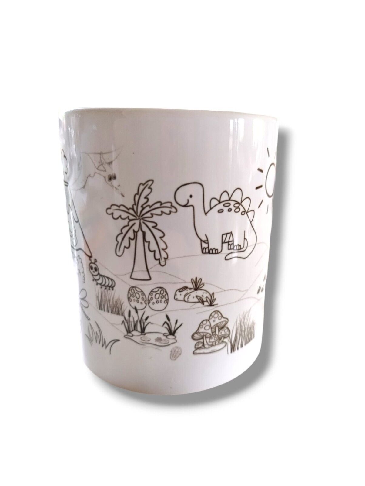 Tasse zum ausmalen - Dino Landschaft - Tassenmalerei Kinder Ausmalbild Dino