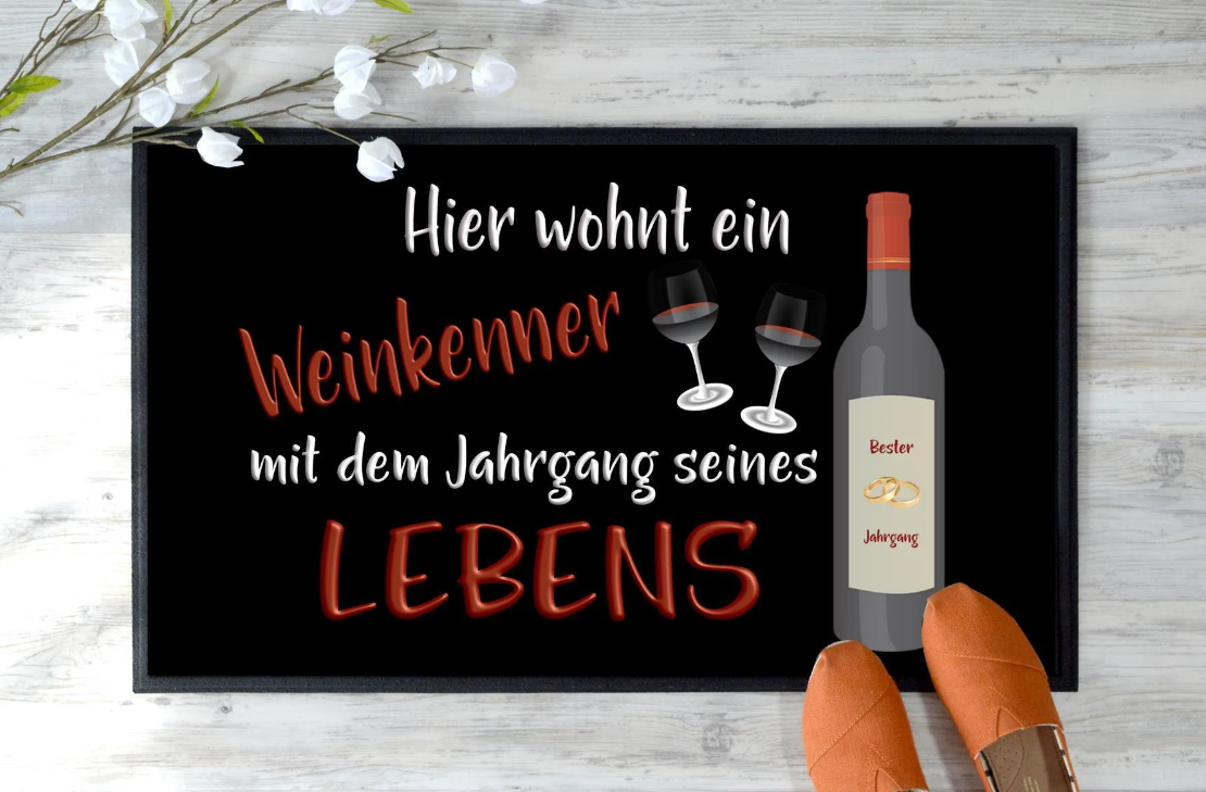 Fußmatte Weinkenner Geschenk Weintrinker Weinliebhaber Jahrgang Wein Gläser