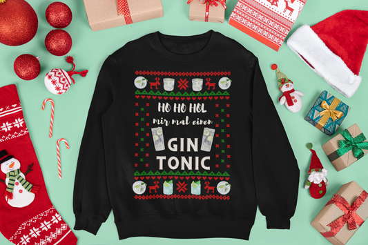 Ugly Christmas Sweater - Hol mal Gin  - Pullover - Spaß - schwarz Tonic Party