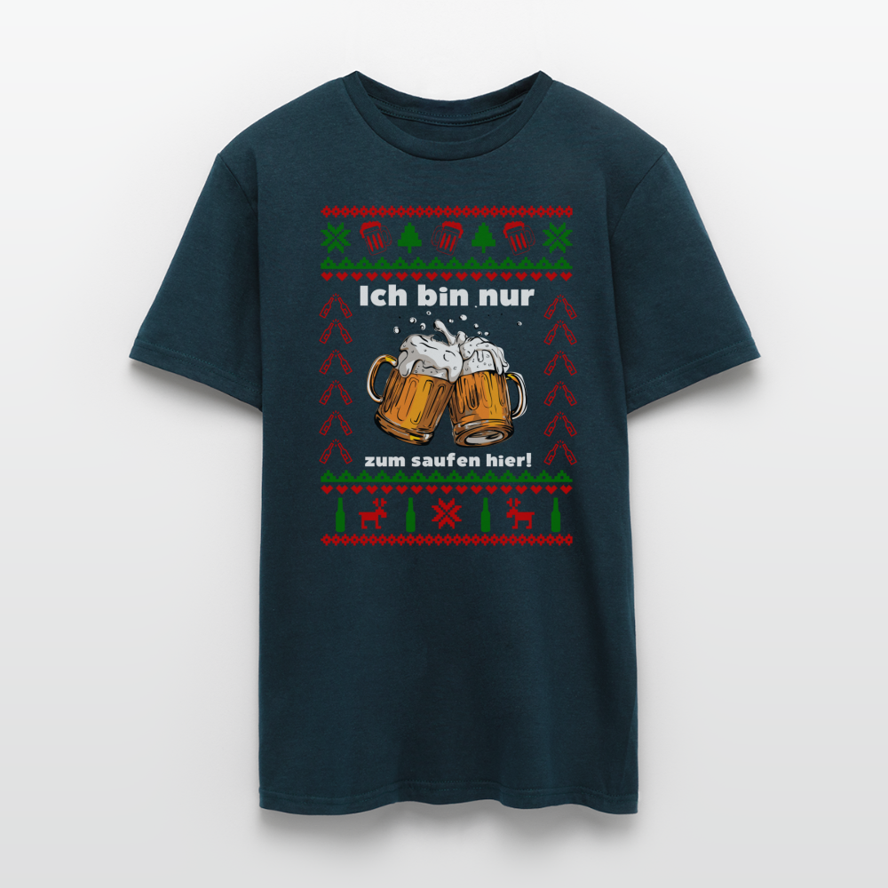 Ugly Christmas T-Shirt Männer - Ich bin zum saufen hier - Weihnachten - navy