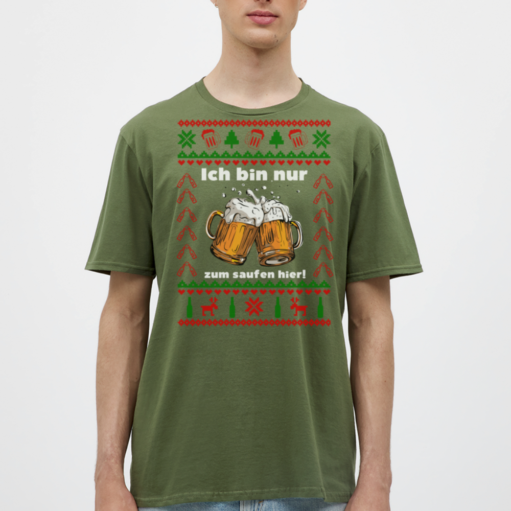 Ugly Christmas T-Shirt Männer - Ich bin zum saufen hier - Weihnachten - military green